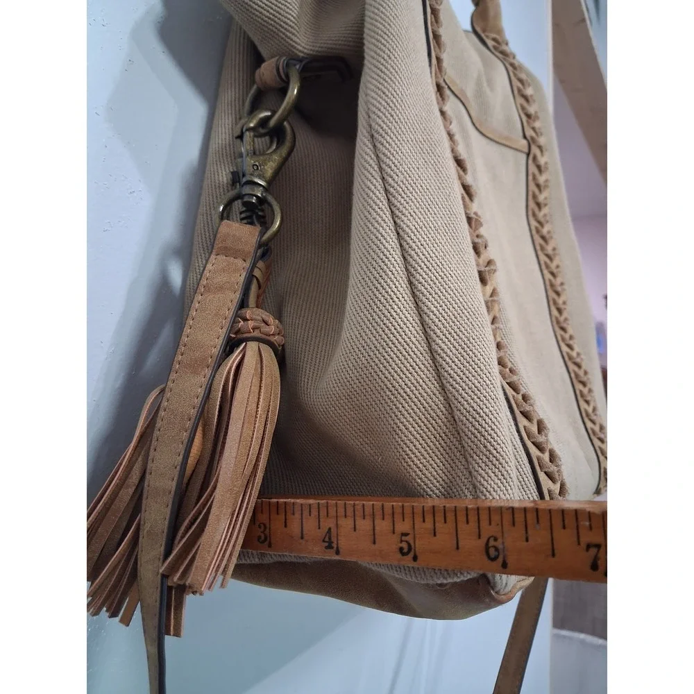 Elle Jae Gypset Tan Canvas Whipstitch Tote Bag Satchel‎ with Tassel Charm